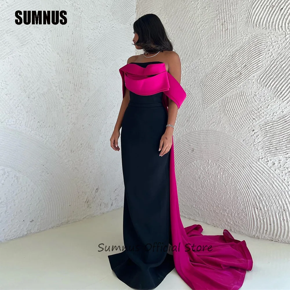 SUMNUS Сексуальные Черные Платья для выпускного вечера из Фушии С Открытыми плечами В Саудовском стиле, Атласные Вечерние Платья Для Официальных мероприятий, Вечернее платье для вечеринки
