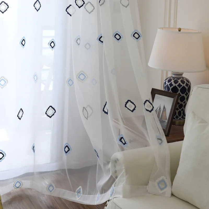 2019 Модные тюлевые шторы с геометрическим рисунком для гостиной, детская вышитая вуаль, прозрачная ткань для спальни, детская Cortina