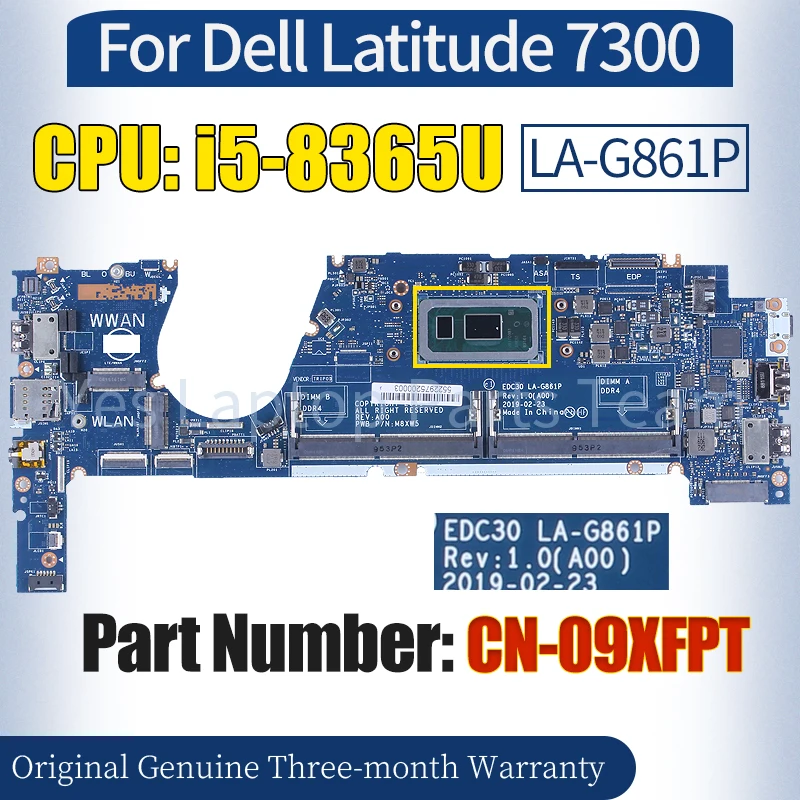 EDC30 LA-G861P Для ноутбука Dell Latitude 7300 Материнская плата CN-09XFPT SRF9Z i5-8365U 100％ Протестированная Материнская плата Ноутбука
