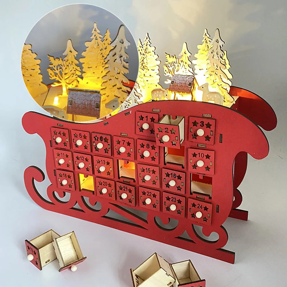 Простые красные санки с 24-дневным рождественским календарем обратного отсчета, прочная декоративная модель для женщин, мужчин и детей