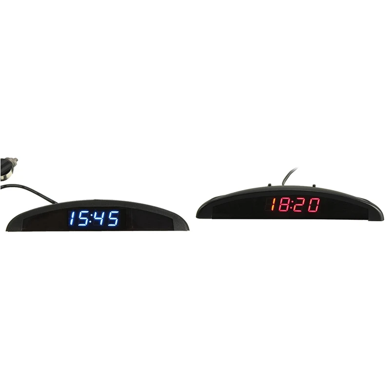 2 комплекта автомобильного цифрового светодиодного вольтметра 3 в 1 на 12 В, часы с температурой, термометр, синий и красный