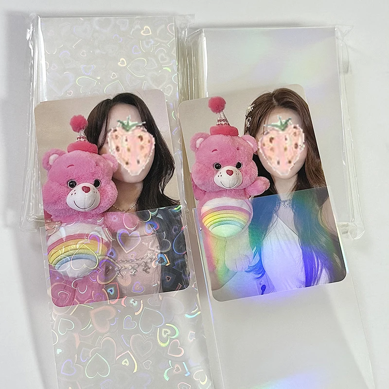 50 шт./упак. Лазерная открытка Love Heart Kpop Idol с фотокарточками, рукава для фотокарточек, Защитная сумка для хранения фотокарточек