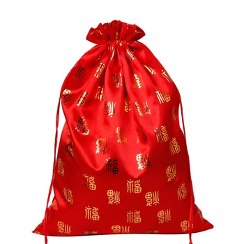 1 шт. Красная бронзирующая новогодняя сумка на удачу Подарочная сумка на шнурке Сумка для конфет для детей Новогодняя сумка для хранения денег украшений закусок  5