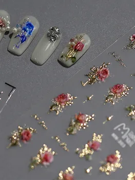 1шт 5D рельефный лазер Lluxury Цветочные подвески для дизайна ногтей Наклейки Акриловая роза самоклеящиеся наклейки Украшения для ногтей Аксессуары DIY  5