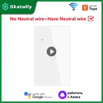 1шт Tuya WiFi US Smart Light Switch Нейтральный провод/Не Требуется Нейтральный провод 120 Тип Настенного Сенсорного Переключателя Работа с Alexa,  10