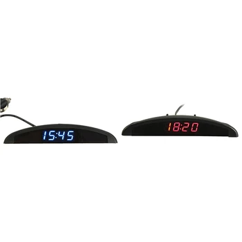 2 комплекта автомобильного цифрового светодиодного вольтметра 3 в 1 на 12 В, часы с температурой, термометр, синий и красный  10