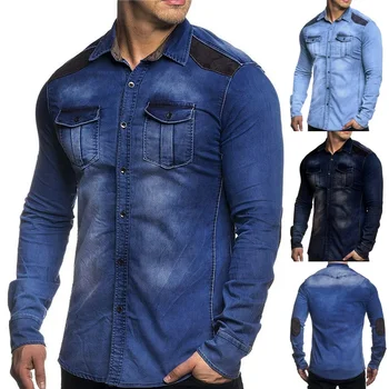 2023 Мужская Рубашка С Длинным Рукавом Южнокорейская Версия Уличной моды Ретро Джинсы Милый Роскошный Топ На Пуговицах Для Мужчин  5