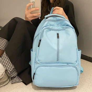 2023 Универсальный мужской и женский рюкзак для ноутбука с несколькими карманами из ткани Оксфорд большой емкости, однотонный школьный ранец со вставной пряжкой  10