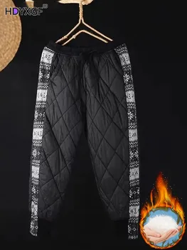 2024 Зимние Теплые утепленные хлопчатобумажные брюки для женщин, Корейские модные джоггеры для бега трусцой длиной до щиколоток, повседневные брюки с высокой талией  5