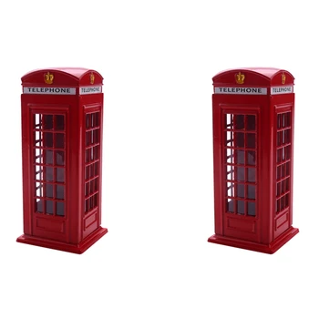 2X Металлическая Красная Британская Английская Лондонская Телефонная Будка Банк Банк Монет Копилка Красная Коробка Телефонной Будки 140X60x60mm  0