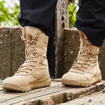 36-46 Размер Летние Армейские фанаты Боевые ботинки Мужчины Женщины Открытый Альпинизм Высокие Походные ботинки Тактические Тренировочные Военные ботинки в пустыне  5