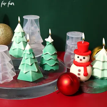 3D Рождественский декор, форма для свечей своими руками, Гипсовая смола, силиконовая форма, Рождественская елка, форма для снеговика, украшение дома  4