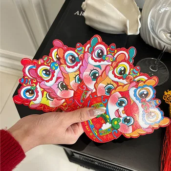 6 ШТУК красных конвертов на китайский Новый год 2024 года, Весенний фестиваль Хунбао с мультяшным Драконом, карманы для денег, Свадебные Счастливые пакеты  5