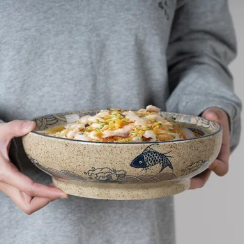 9-дюймовая ретро-керамическая миска для супа в японском стиле Бытовые миски для лапши Рамэн Коммерческая Маринованная Капуста Рыба Большая Миска  10
