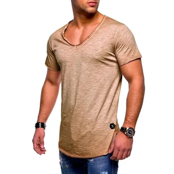 B1791 Поступили мужские топы, тройники, мужская футболка с глубоким V-образным вырезом и коротким рукавом, Приталенная футболка, мужская обтягивающая повседневная летняя футболка camisetas  2