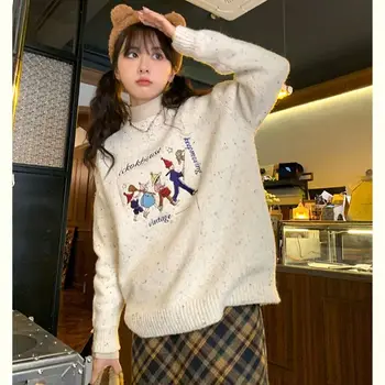 Hsa Villain вышитый вязаный свитер осенне-зимний пуловер с нишевым дизайном, твистовая нижняя рубашка для женщин, Джемперы  5