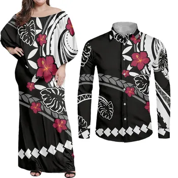 HYCOOL, платье с цветочным принтом в виде Полинезийского гибискуса, Рубашка с длинным рукавом, мужская и женская одежда, Элегантное платье с открытыми плечами, костюмы для пары  5