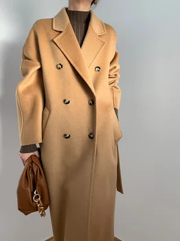 MENINA BONITA 2023 Кашемировое пальто Женское осень/Зима 2022 Новое женское шерстяное пальто с двойной грудью средней длины, гофрированное водой  5