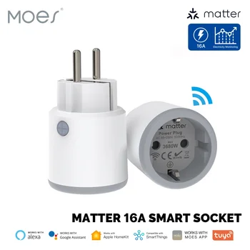 MOES Smart EU/US/UK Plug Matter WiFi Розетка 15 /16A Таймер Розетка Монитор Питания Поддержка TUYA Apple Homekit с Google Home Alexa  10