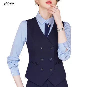 NAVIU/ Новый модный деловой женский жилет для интервью, весенний облегающий женский жилет с V-образным вырезом и двумя рядными пуговицами, офисное женское пальто, униформа  5