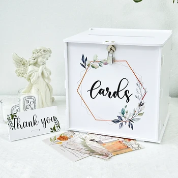 OurWarm Белая коробка для свадебных открыток с замком Коробка для подарочных карт из ПВХ для свадебного приема, Эвкалиптовый свадебный конверт 