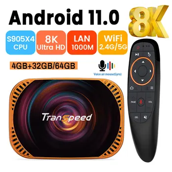Transpeed Android 11 Amlogic S905X4 TV Box Двойной wifi 32G 64GB BT4.0 4K 8K 3D 1000M Быстрый тв-ресивер Медиаплеер телеприставка  10