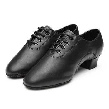 USHINE 26-44 черная мягкая обувь для учителя латиноамериканских танцев из искусственной кожи национального стандарта для детей-мужчин  5