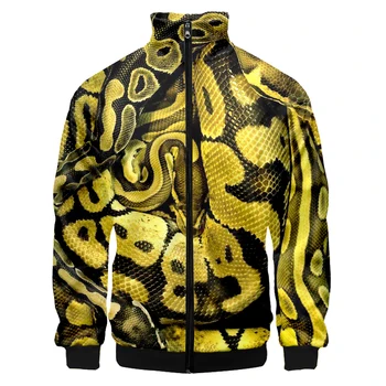Бейсбольная куртка Snake Skin 3D Мужская куртка-бомбер Harajuku Хип-Хоп Толстовка Повседневная Толстовка на молнии с воротником-стойкой Повседневная спортивная одежда  5