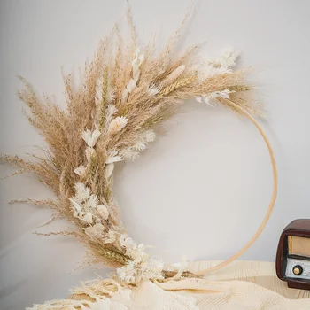 Венок из сушеной пампасной травы, гирлянда для украшения свадьбы, домашняя вечеринка, украшение входной двери своими руками, свадебный декор в стиле бохо  5