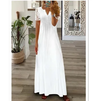 Весенне-летнее женское кружевное платье с 3D-принтом, короткий рукав, V-образный вырез, повседневные Свободные удобные платья, модное облегающее сексуальное платье Макси  5