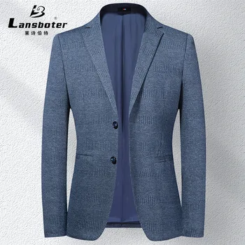 Весенне-осенний мужской пиджак Lansboter Тонкий Корейский приталенный молодежный жаккардовый пиджак среднего размера  5