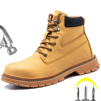Водонепроницаемые мужские ботинки, Защитная обувь, Мужские рабочие ботинки, защищенные от проколов, Обувь со стальным носком, Мужские Неразрушимые защитные ботинки, Зима  10