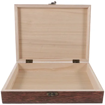 Деревянный ретро-ящик для хранения, Шкатулка для сокровищ, Простой контейнер для хранения, Пылезащитный с замком  5
