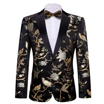 Дизайнерские мужские костюмы, черный блейзер с золотой птицей, комплект с галстуком-бабочкой, приталенное мужское пальто, свадебное платье для жениха Barry.Wang  5