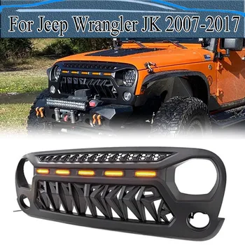 Для Jeep Wrangler JK 2007-2017 Сменные рыцарские решетки Гоночная решетка радиатора Защитная решетка бампера с металлической сеткой с 5 светодиодными лампами  4