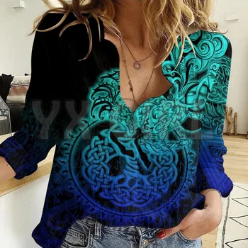 Женская повседневная рубашка Sleipnir Special Blue Viking с 3D принтом на пуговицах, повседневная уникальная уличная одежда  4