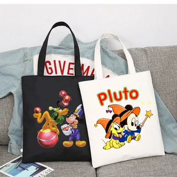 Женская сумка для покупок с собакой Плуто из мультфильма Диснея, сумка для покупок, дорожная сумка, студенческие холщовые сумки, сумка для колледжа большой емкости  10