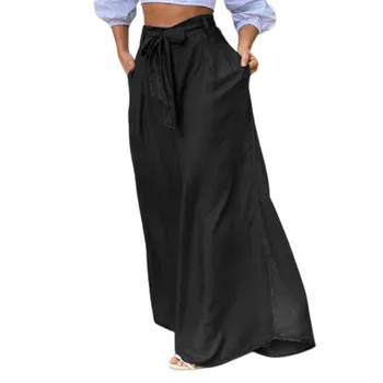 Женские джинсы с широкими штанинами и завязками на шнурках с высокой талией и узлом для повседневной домашней одежды  5