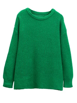 Женские толстые свитера кабельной вязки, однотонный свитер с длинным рукавом и круглым вырезом, пуловер оверсайз, милый осенний джемпер  5