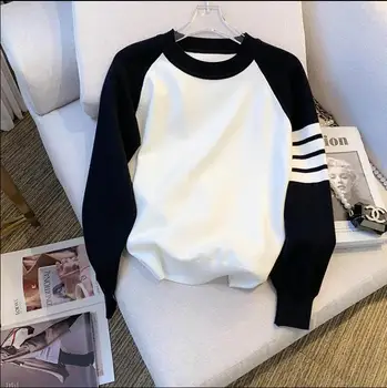 Женский пуловер с длинными рукавами в вафельную полоску от TB Image Shop, фирменный вязаный свитер, подходящий для пар, одетых модно и  5