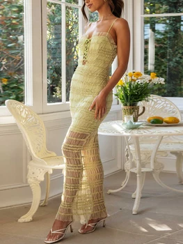 Женское длинное платье-футляр Y2k, плиссированное платье на бретельках с открытой спиной, сексуальное коктейльное платье, уличная одежда  5