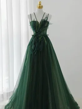 Женское зеленое платье из тюля, расшитое бисером, без бретелек, вечерние платья в пол, серия Mori, облегающее новое бальное платье с повязкой на спине  5