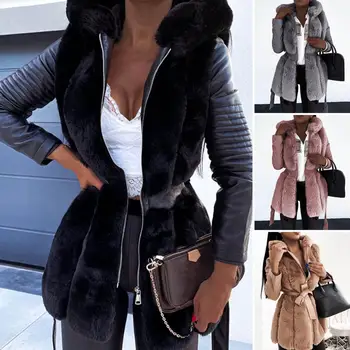 Женское зимнее пальто, толстая шапка с капюшоном, длинные рукава, однотонный теплый кардиган, плюс размер, плюшевое женское пальто с узкой талией для покупок  5
