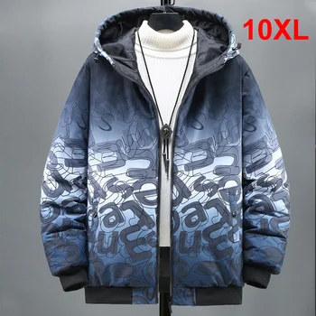 Зимняя толстая куртка, мужские парки, Модные Теплые куртки с двух сторон, пальто с капюшоном, Повседневная уличная верхняя одежда с граффити, Мужской Плюс Размер 10XL  5
