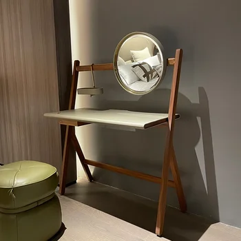 Итальянский минималистский кожаный художественный туалетный столик простой легкий роскошный туалетный столик для спальни из орехового дерева, кожаный столик для макияжа, дизайнерский заказ  10