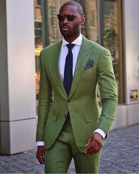 Козырек с лацканами, сшитый на заказ из 2 предметов, куртка + брюки, Повседневные мужские костюмы, формальный светло-зеленый блейзер, брюки, деловые костюмы для свадебной вечеринки  5