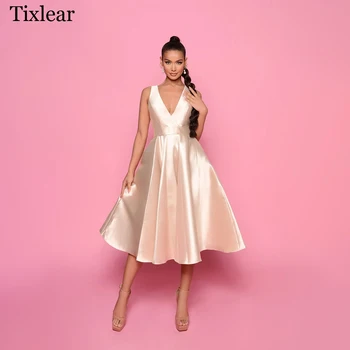 Коктейльные платья TIXLEAR, Сексуальное платье для женщин, вечернее свидание, Пляжное атласное платье с V-образным вырезом, потрясающее вечернее платье vestidos de coquetel  3