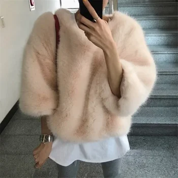 Корейский повседневный свитер с длинными рукавами 2021, Женская модная Повседневная Меховая зимняя одежда, пальто из искусственного меха, Женский толстый теплый вязаный свитер  4