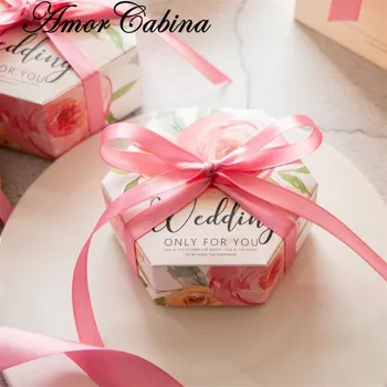 Креативная форма розовый цветок фламинго Зеленый лесной лист Коробки конфет Свадебные сувениры Бомбоньерка бумажная подарочная коробка для вечеринки Коробка шоколада  5