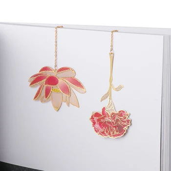 Металлическая полая закладка с росписью в китайском стиле, закладка в виде листа лотоса, креативные канцелярские принадлежности, праздничные подарки, художественные аксессуары  0